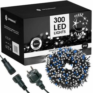 Springos beltéri fényfüzér 300LED, 24m, hideg fehér/kék kép