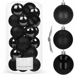 Springos Karácsonyfadísz Gömbök - 20 db - 4 cm - Fekete kép