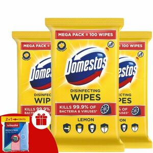Domestos Higiénikus Törlőkendő Lemon 3x100db + Ajándék Vileda Tör... kép