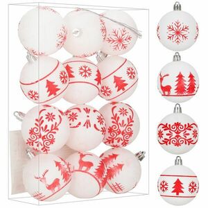 Springos karácsonyi gömbkészlet, 6cm, 12db, fehér-piros kép