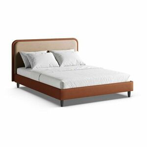 Téglavörös kárpitozott franciaágy ágyráccsal 200x200 cm Aveline – Micadoni kép