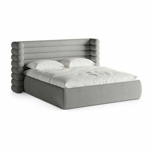 Szürke kárpitozott ágyneműtartós franciaágy ágyráccsal 200x200 cm Mount – Micadoni kép