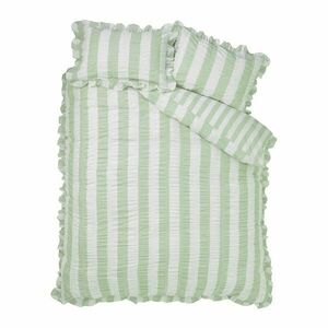 Zöld kétszemélyes háromrészes ágyneműhuzat 200x200 cm Seersucker Frill Stripe – Catherine Lansfield kép