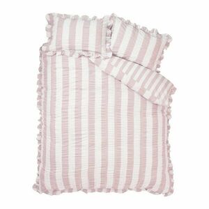 Rózsaszín kétszemélyes háromrészes ágyneműhuzat 200x200 cm Seersucker Frill Stripe – Catherine Lansfield kép