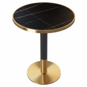 Bisztró asztal étkezőbe, fekete márvány/fekete/arany, átmérő 80 cm, OREN kép