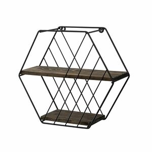 Fém polc hatszög 44x40x15cm, fekete-dió kép