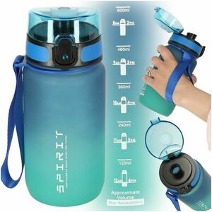 600 ml-es motivációs vizespalack hidratáltság jelzővel, szívószál... kép