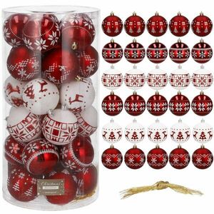 Springos 30 db-os Karácsonyi gömbszett, 7cm, piros-fehér kép