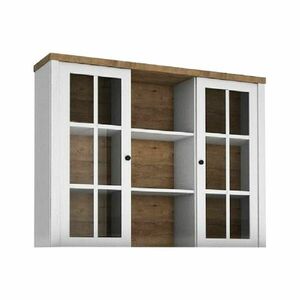Tölgy vitrines felsőszekrény komódhoz, 2 polccal, fehér - ENGLISH COTTAGE - Butopêa kép