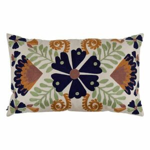 Díszpárna 50x30 cm, hímzett növénymintás, szövet, többszínű - FLOPOVER - Butopêa kép
