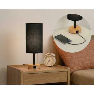 BRILAGI - TABLON asztali lámpa USB-porttal, 1xE27/25W/230V, tölgy/fekete BG3673+BG3682 kép