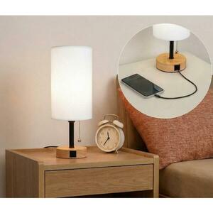BRILAGI - Asztali lámpa USB-porttal TABLON 1xE27/25W/230V tölgy/fekete/fehér BG3673+BG3680 kép