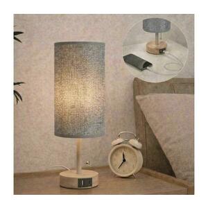 BRILAGI - TABLON asztali lámpa USB-porttal 1xE27/25W/230V tölgy/bézs/szürke BG3675+BG3683 kép