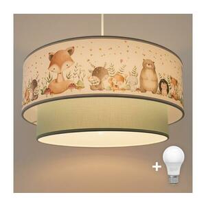 BRILAGI - LED gyerek függőlámpa zsinóron BOBO 1xE27/60W/230V Ø 40 cm fehér/zöld/állatmintás 8590828051268 kép
