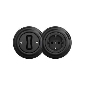 Reblig - Retro egypólusú kapcsoló (1-es) és SCHUKO 230V aljzat fekete kerettel 2xRG0017+RG0010+RG0107 kép