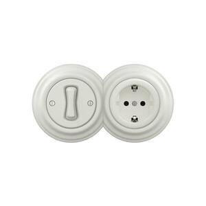 Reblig - Retro egypólusú kapcsoló (1) és SCHUKO 230V aljzat kerámia kerettel, fehér 2xRG0008+RG0001+RG0106 kép