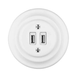 Reblig - Porcelán retro USB fali konnektor kerettel, 2× USB-A, fehér RGUSB-W kép