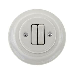 Reblig - retro stílusú porcelán dupla kapcsoló, 6+6-os kerettel, fehér RG220Q-W kép