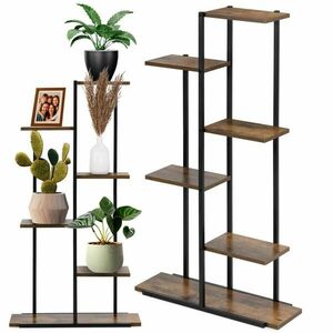 Springos 6 szintes fém Virágtartó állvány 60x20x113cm - Barna, Fekete kép