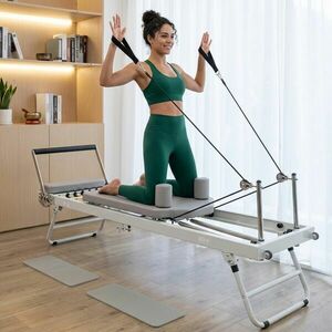 Reformer Pilates Edzőgép 190x57x64cm, 120kg teherbírással - Szürke, Bézs kép