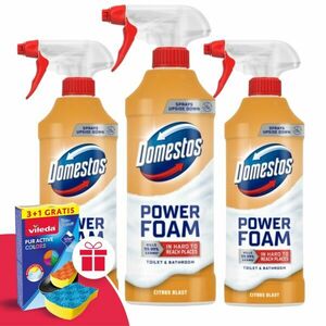 Domestos Power Hab spray Citrus Blast 3x435ml + Ajándék Vileda Szivacs kép