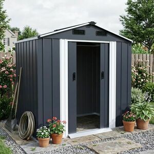 Funfit Garden horganyzott acél Kerti ház L-XL 199x131x196cm - szürke kép