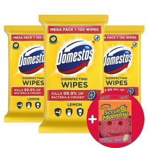 Domestos Lemon fertőtlenítő hatású higiénikus törlőkendő, 3x100 d... kép