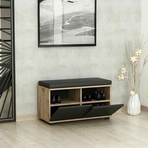 Hanah Home Shoe Cabinet Walnut Black Drago - Walnut, Black kép