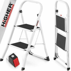 Higher acél háztartási Létra, 2 fok, max. 150kg - Fehér kép