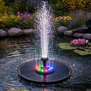 RGB LED-es fényű napelemes kerti szökőkút, 180 l/h, 8 fúvóka fejj... kép