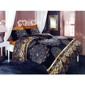 L'essentiel Maison Ranforce Double Quilt Cover Set Black Yel... kép