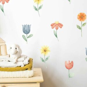 Akvarell falmatrica - Színes virágok és tulipánok kép