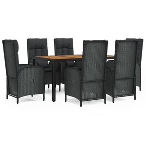 vidaXL 7 részes fekete polyrattan kerti étkezőgarnitúra párnával kép