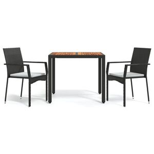 vidaXL 3 részes polyrattan kerti étkezőgarnitúra fekete párnákkal kép