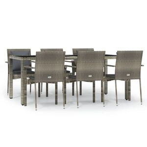 vidaXL 7 részes szürke polyrattan kerti étkezőgarnitúra párnával kép