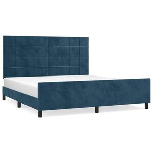 vidaXL sötétkék bársony ágykeret fejtámlával 200 x 200 cm kép