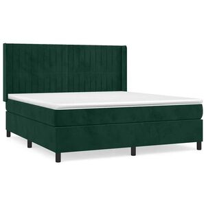 vidaXL sötétzöld bársony rugós ágy matraccal 160x200 cm kép