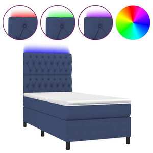 Kék szövet rugós és led-es ágy matraccal 200 x 200 cm kép