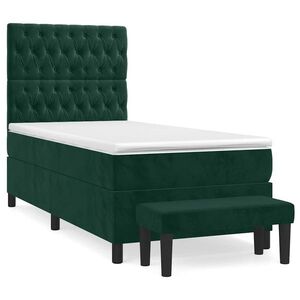 Sötétzöld bársony rugós ágy matraccal 100 x 200 cm kép