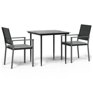 vidaXL 3 részes polyrattan és acél kerti étkezőgarnitúra párnával kép