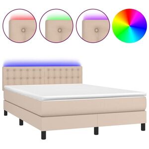 vidaXL cappuccino színű műbőr rugós ágy matraccal és LED-del 140x190cm kép