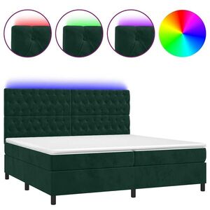 vidaXL sötétzöld bársony rugós és LED-es ágy matraccal 200x200 cm kép