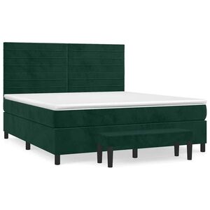 vidaXL sötétzöld bársony rugós ágy matraccal 160x200 cm kép