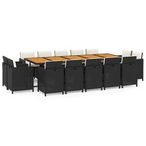 15 részes fekete polyrattan kerti étkezőgarnitúra párnákkal kép