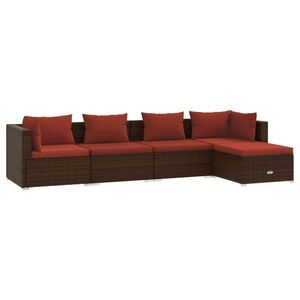 vidaXL 5 részes barna polyrattan kerti ülőgarnitúra párnákkal kép