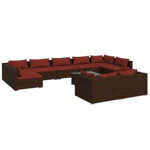 vidaXL 10 részes barna polyrattan kerti bútorszett párnákkal kép