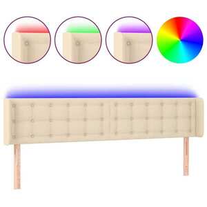 vidaXL krémszínű szövet LED-es fejtámla 163 x 16 x 78/88 cm kép