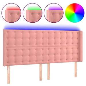 Rózsaszín bársony LED-es fejtámla 163x16x118/128 cm kép