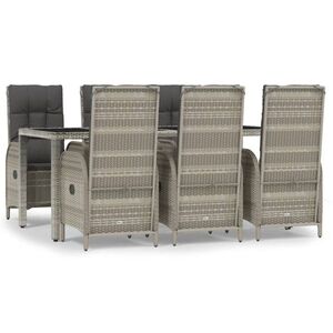 vidaXL 7 részes szürke polyrattan kerti étkezőgarnitúra párnával kép