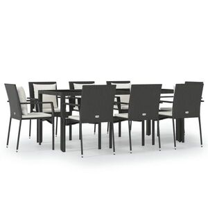 vidaXL 9 részes fekete polyrattan kerti étkezőgarnitúra párnákkal kép